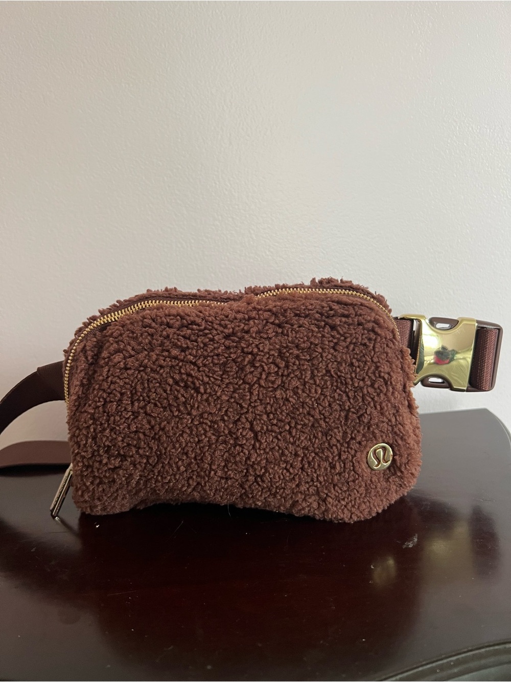lululemon athletica Brown Sherpa Mini Belt Bag with Gold Hardware